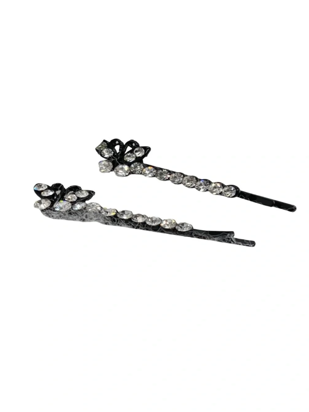 Rhinestone Black Flower Bobby Pin Set - Sparkling Hair FINAL PRICE DROP